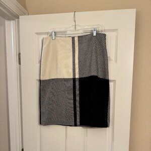 Talbots Black Ivory Color Block Plaid Wool Blend Straight Skirt 10